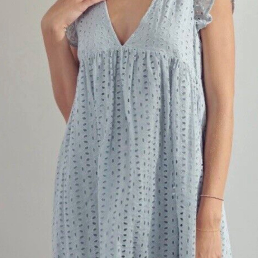 Mustard Seed blue eyelet romper dress small